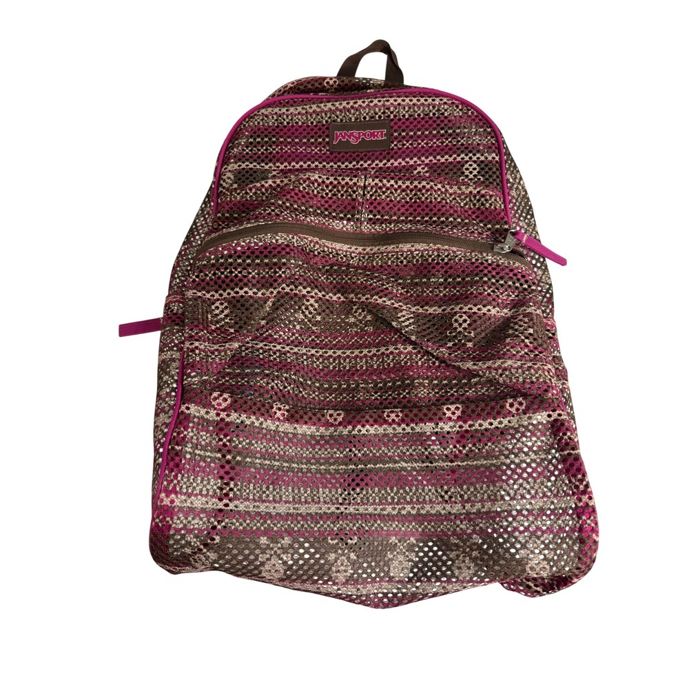 JanSport Backpack Women OS Pink Brown Mesh Geometric Print Excellent TB500309